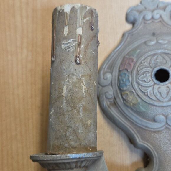 Set of 2 Art Deco Polychrome Aluminum Wall Sconces Double Candle 10" - Picture 7 of 13